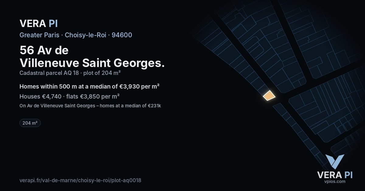 56 Av de Villeneuve Saint Georges, Choisy-le-Roi at night – the plot lit, the parcels around coloured by the prices near them