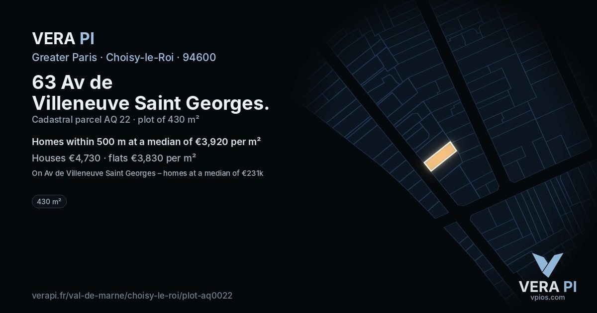 63 Av de Villeneuve Saint Georges, Choisy-le-Roi at night – the plot lit, the parcels around coloured by the prices near them