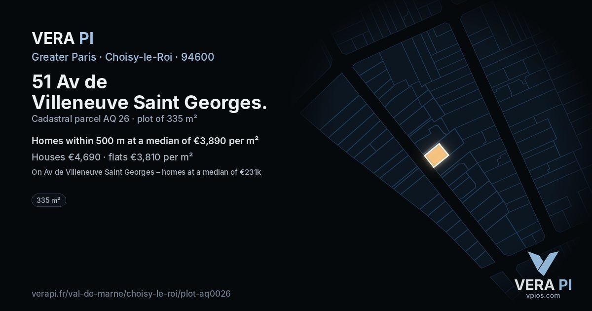 51 Av de Villeneuve Saint Georges, Choisy-le-Roi at night – the plot lit, the parcels around coloured by the prices near them