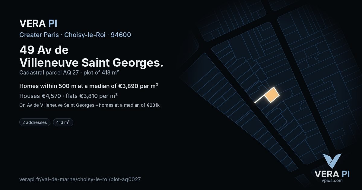 49 Av de Villeneuve Saint Georges, Choisy-le-Roi at night – the plot lit, the parcels around coloured by the prices near them