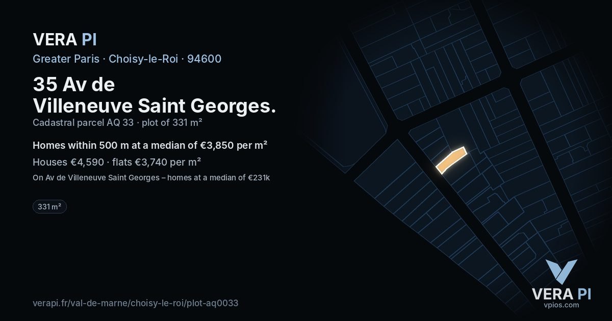 35 Av de Villeneuve Saint Georges, Choisy-le-Roi at night – the plot lit, the parcels around coloured by the prices near them