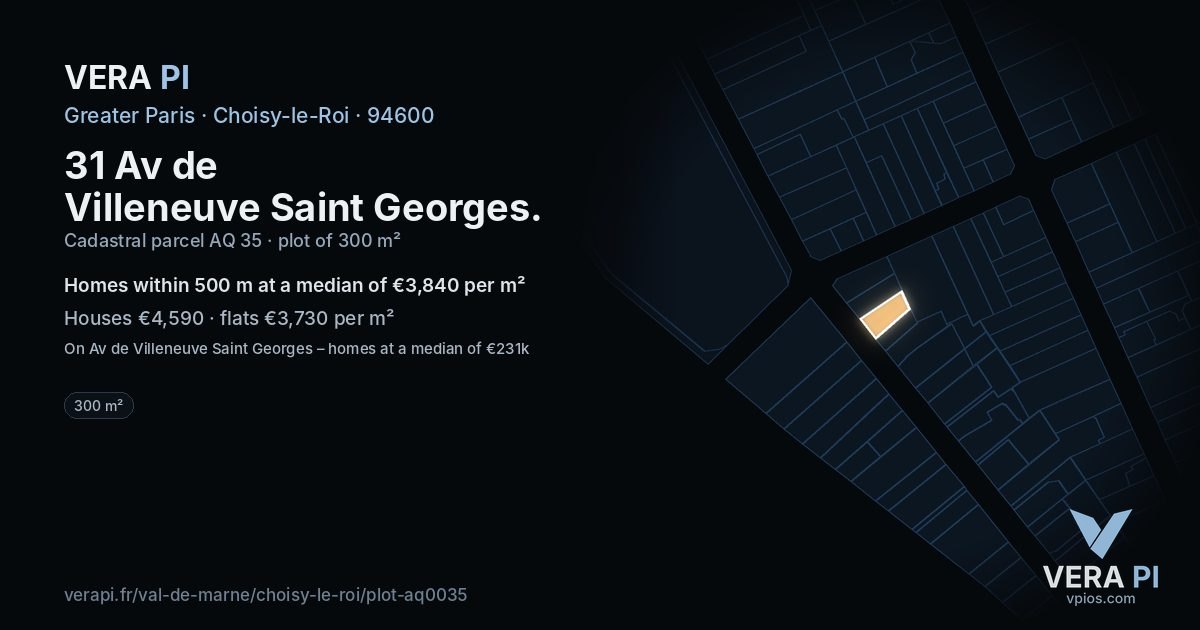 31 Av de Villeneuve Saint Georges, Choisy-le-Roi at night – the plot lit, the parcels around coloured by the prices near them