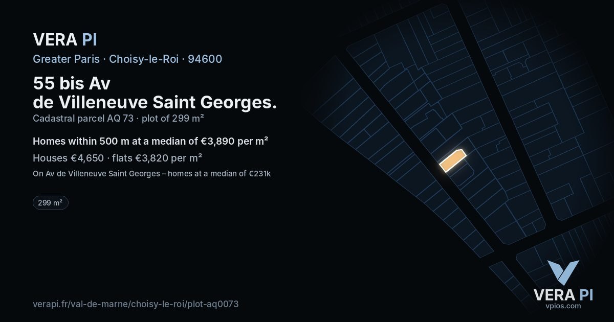 55 bis Av de Villeneuve Saint Georges, Choisy-le-Roi at night – the plot lit, the parcels around coloured by the prices near them