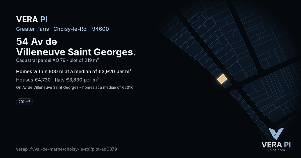 54 Av de Villeneuve Saint Georges, Choisy-le-Roi at night – the plot lit, the parcels around coloured by the prices near them