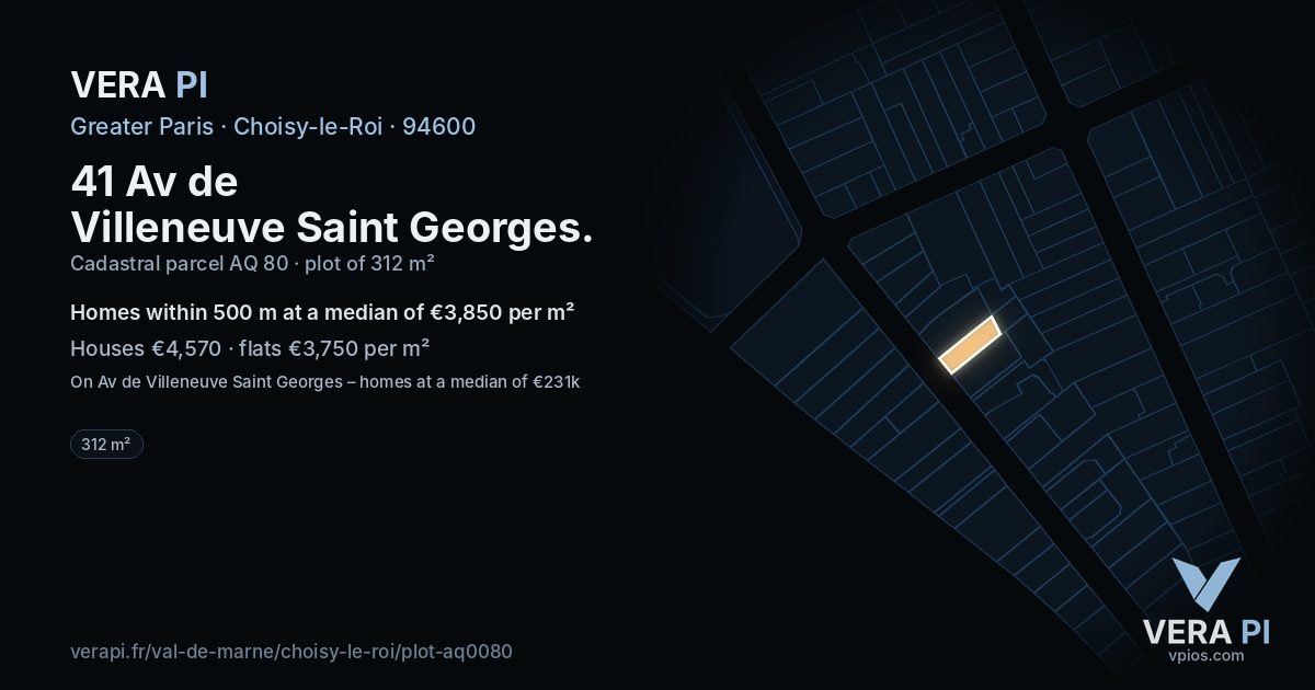 41 Av de Villeneuve Saint Georges, Choisy-le-Roi at night – the plot lit, the parcels around coloured by the prices near them