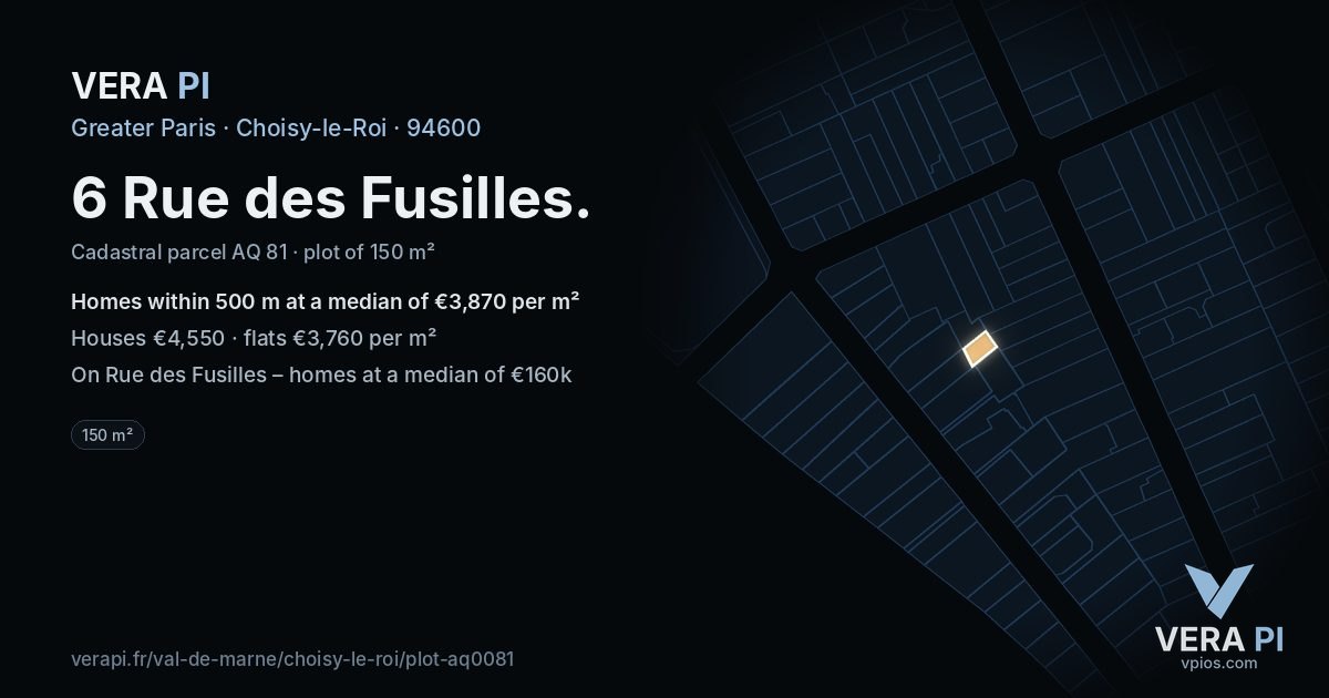 6 Rue des Fusilles, Choisy-le-Roi at night – the plot lit, the parcels around coloured by the prices near them