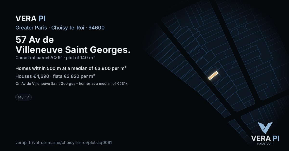 57 Av de Villeneuve Saint Georges, Choisy-le-Roi at night – the plot lit, the parcels around coloured by the prices near them