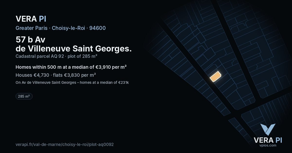 57 b Av de Villeneuve Saint Georges, Choisy-le-Roi at night – the plot lit, the parcels around coloured by the prices near them