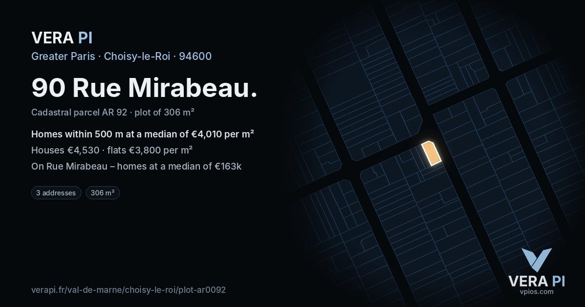 90 Rue Mirabeau, Choisy-le-Roi at night – the plot lit, the parcels around coloured by the prices near them