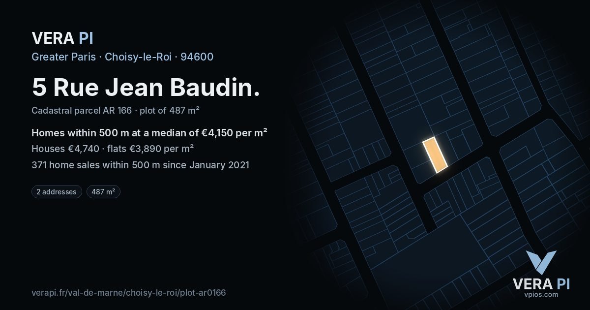 5 Rue Jean Baudin, Choisy-le-Roi at night – the plot lit, the parcels around coloured by the prices near them