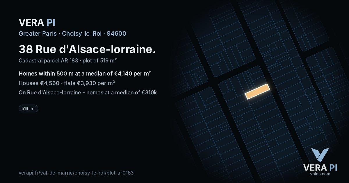 38 Rue d'Alsace-lorraine, Choisy-le-Roi at night – the plot lit, the parcels around coloured by the prices near them