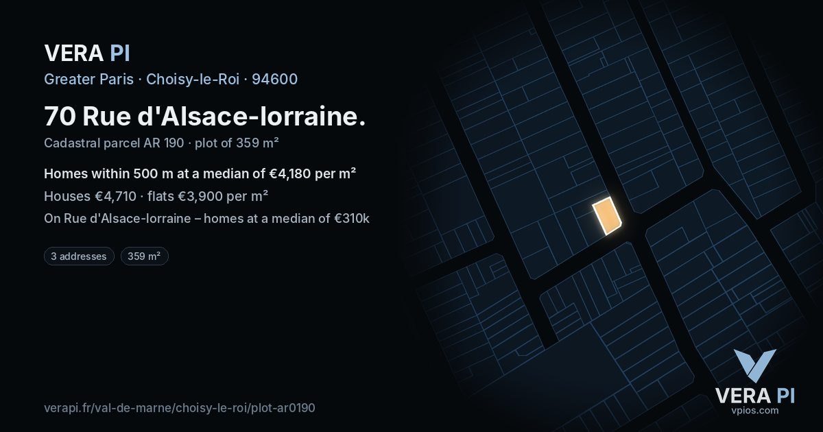 70 Rue d'Alsace-lorraine, Choisy-le-Roi at night – the plot lit, the parcels around coloured by the prices near them