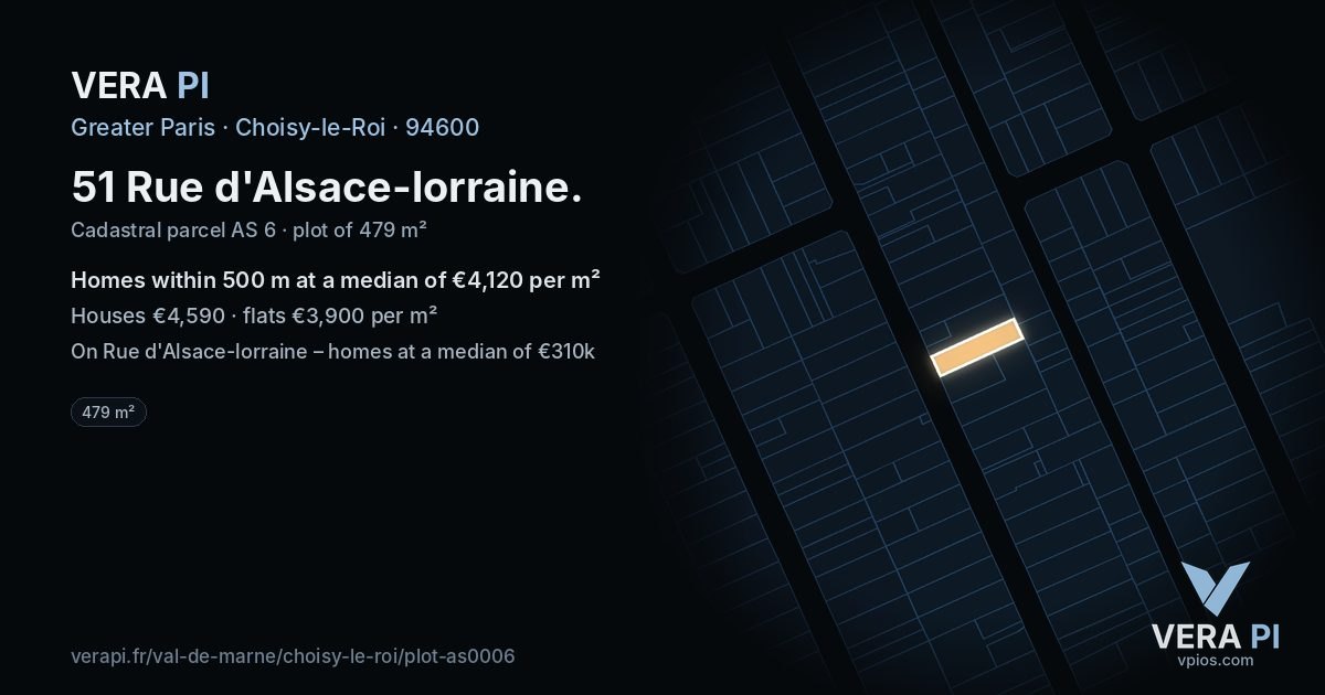 51 Rue d'Alsace-lorraine, Choisy-le-Roi at night – the plot lit, the parcels around coloured by the prices near them