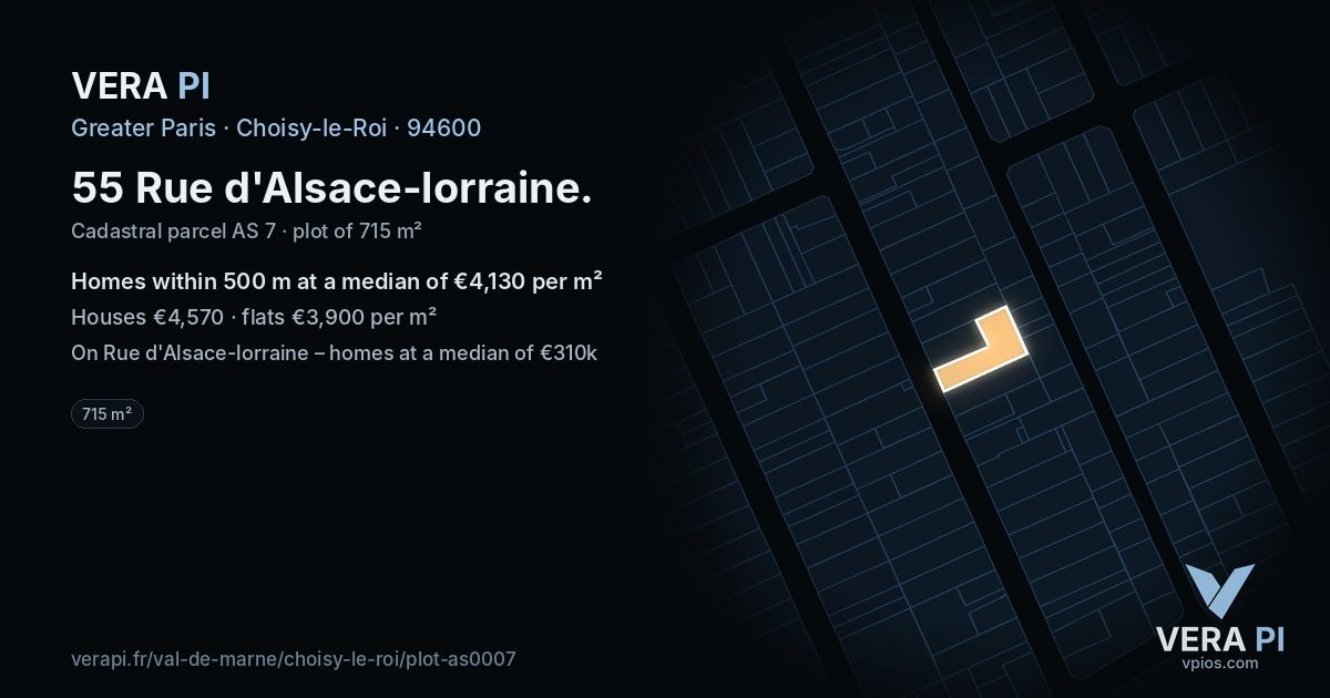 55 Rue d'Alsace-lorraine, Choisy-le-Roi at night – the plot lit, the parcels around coloured by the prices near them