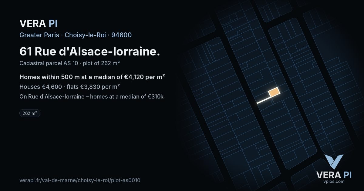 61 Rue d'Alsace-lorraine, Choisy-le-Roi at night – the plot lit, the parcels around coloured by the prices near them