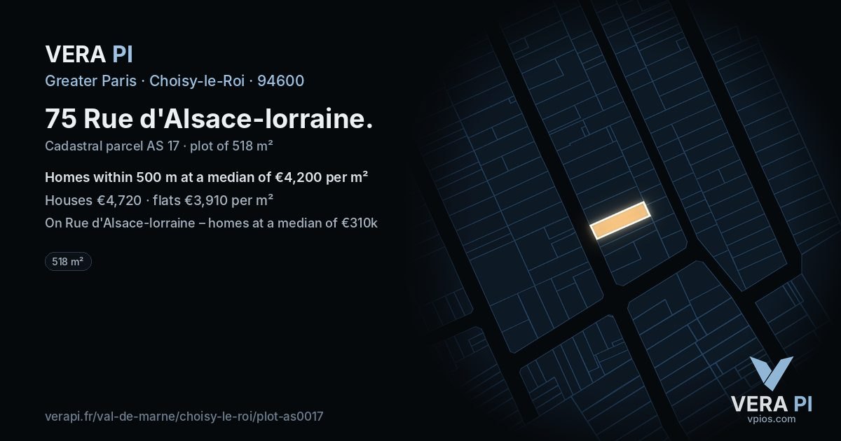 75 Rue d'Alsace-lorraine, Choisy-le-Roi at night – the plot lit, the parcels around coloured by the prices near them
