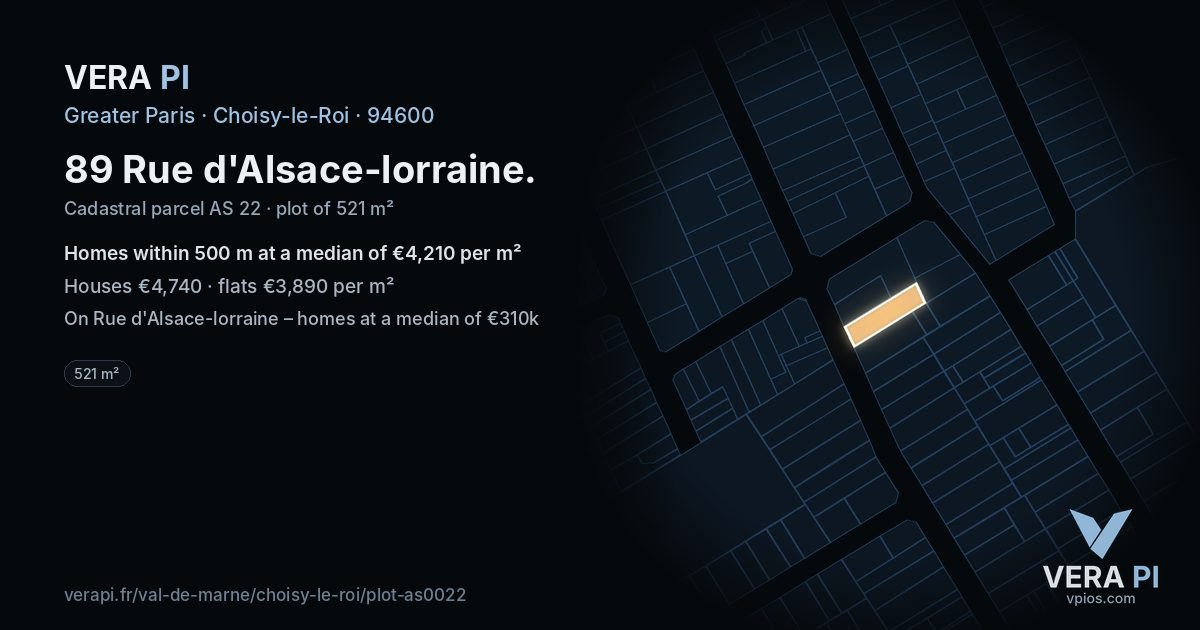 89 Rue d'Alsace-lorraine, Choisy-le-Roi at night – the plot lit, the parcels around coloured by the prices near them