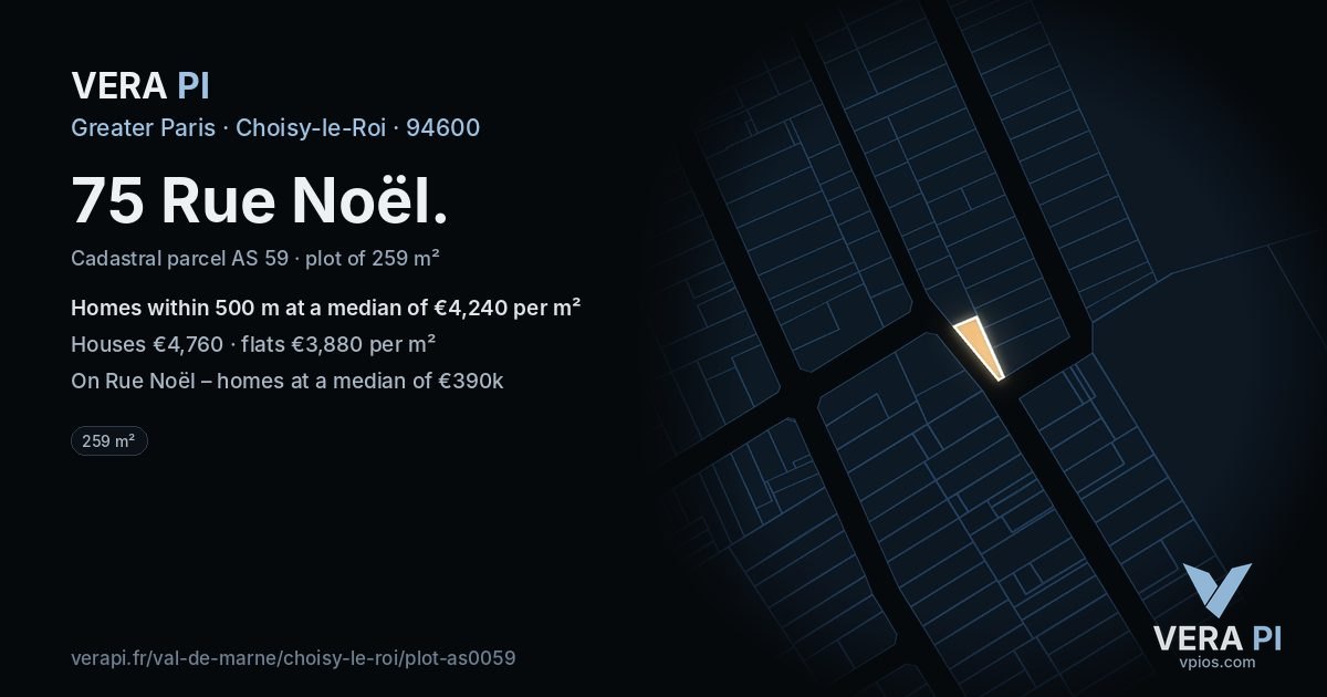 75 Rue Noël, Choisy-le-Roi at night – the plot lit, the parcels around coloured by the prices near them