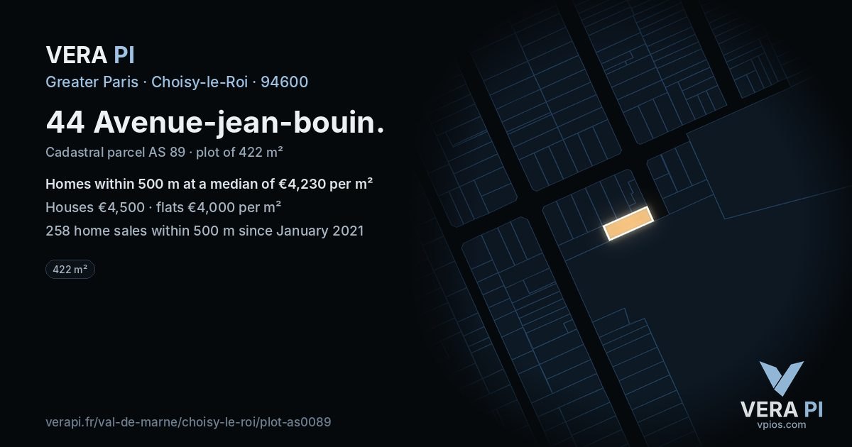 44 Avenue-jean-bouin, Choisy-le-Roi at night – the plot lit, the parcels around coloured by the prices near them