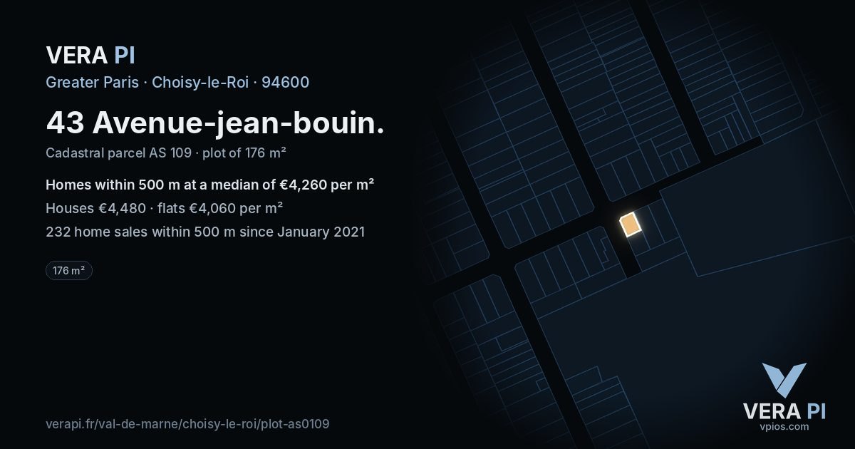 43 Avenue-jean-bouin, Choisy-le-Roi at night – the plot lit, the parcels around coloured by the prices near them