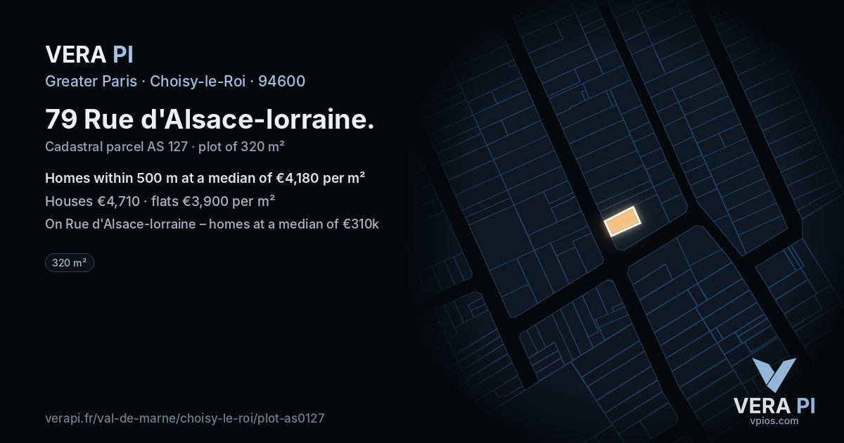 79 Rue d'Alsace-lorraine, Choisy-le-Roi at night – the plot lit, the parcels around coloured by the prices near them