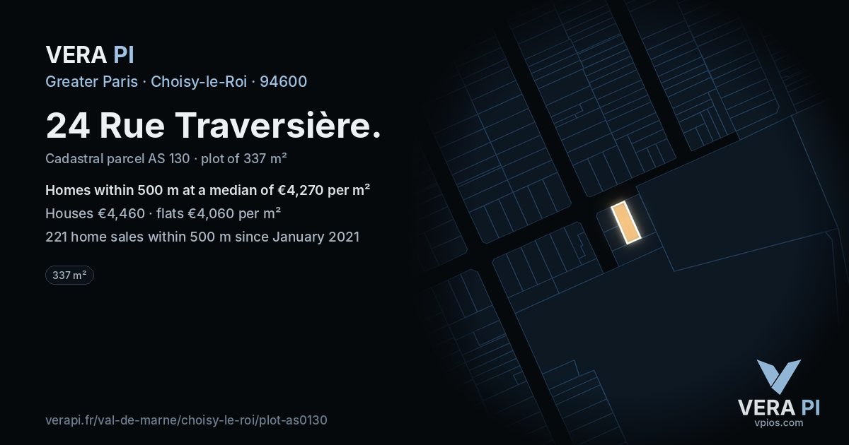 24 Rue Traversière, Choisy-le-Roi at night – the plot lit, the parcels around coloured by the prices near them