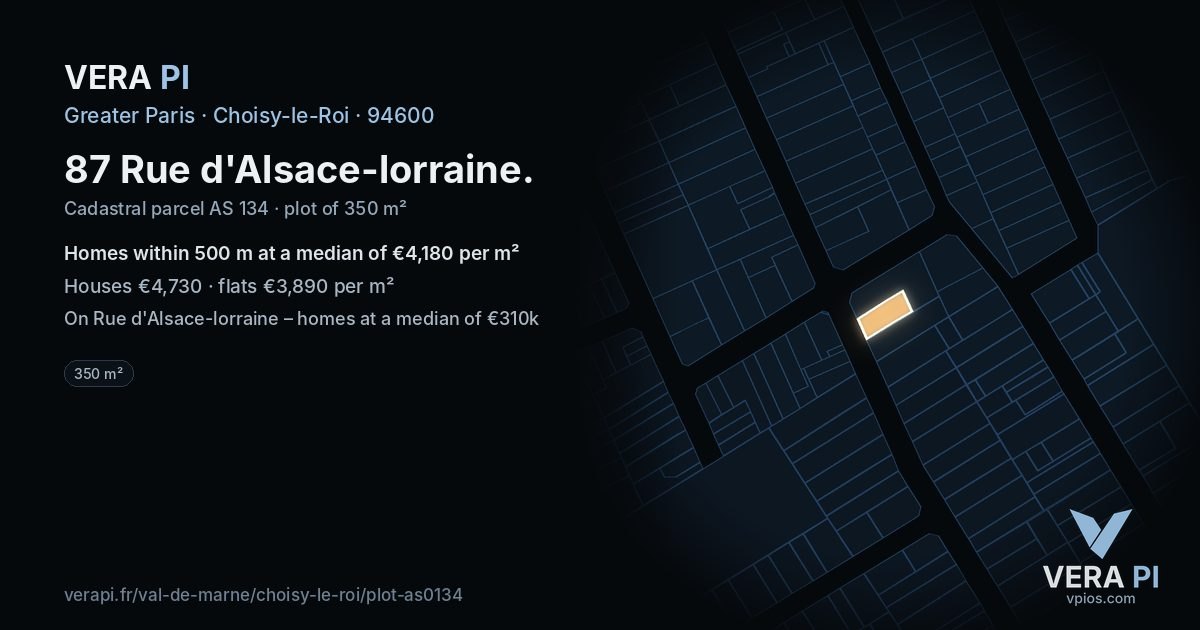 87 Rue d'Alsace-lorraine, Choisy-le-Roi at night – the plot lit, the parcels around coloured by the prices near them
