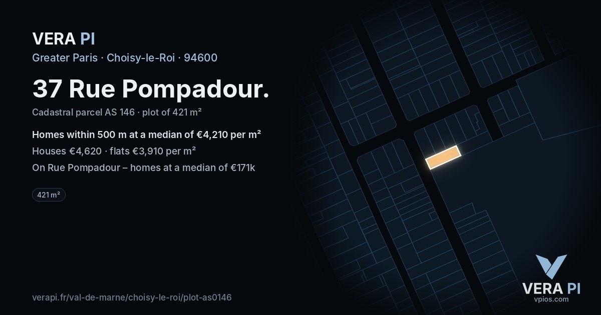 37 Rue Pompadour, Choisy-le-Roi at night – the plot lit, the parcels around coloured by the prices near them
