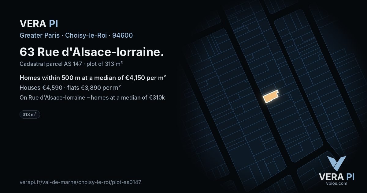 63 Rue d'Alsace-lorraine, Choisy-le-Roi at night – the plot lit, the parcels around coloured by the prices near them