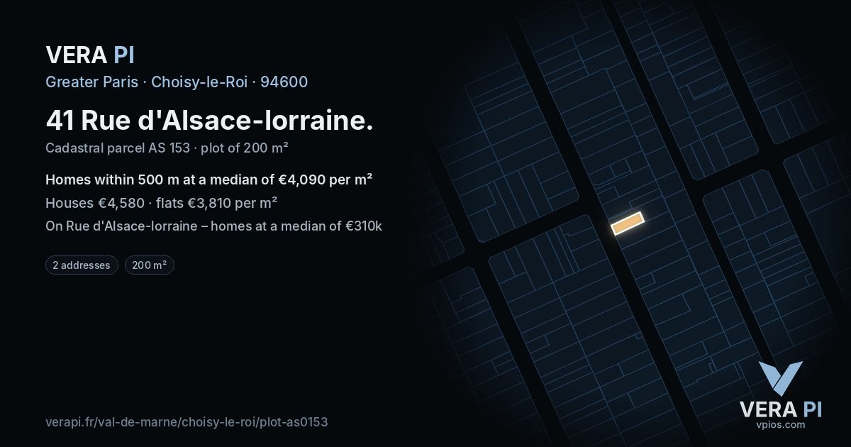 41 Rue d'Alsace-lorraine, Choisy-le-Roi at night – the plot lit, the parcels around coloured by the prices near them