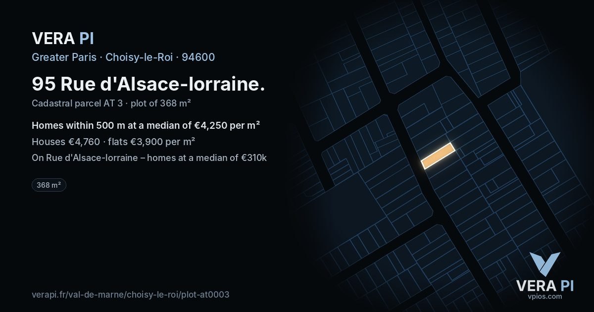 95 Rue d'Alsace-lorraine, Choisy-le-Roi at night – the plot lit, the parcels around coloured by the prices near them