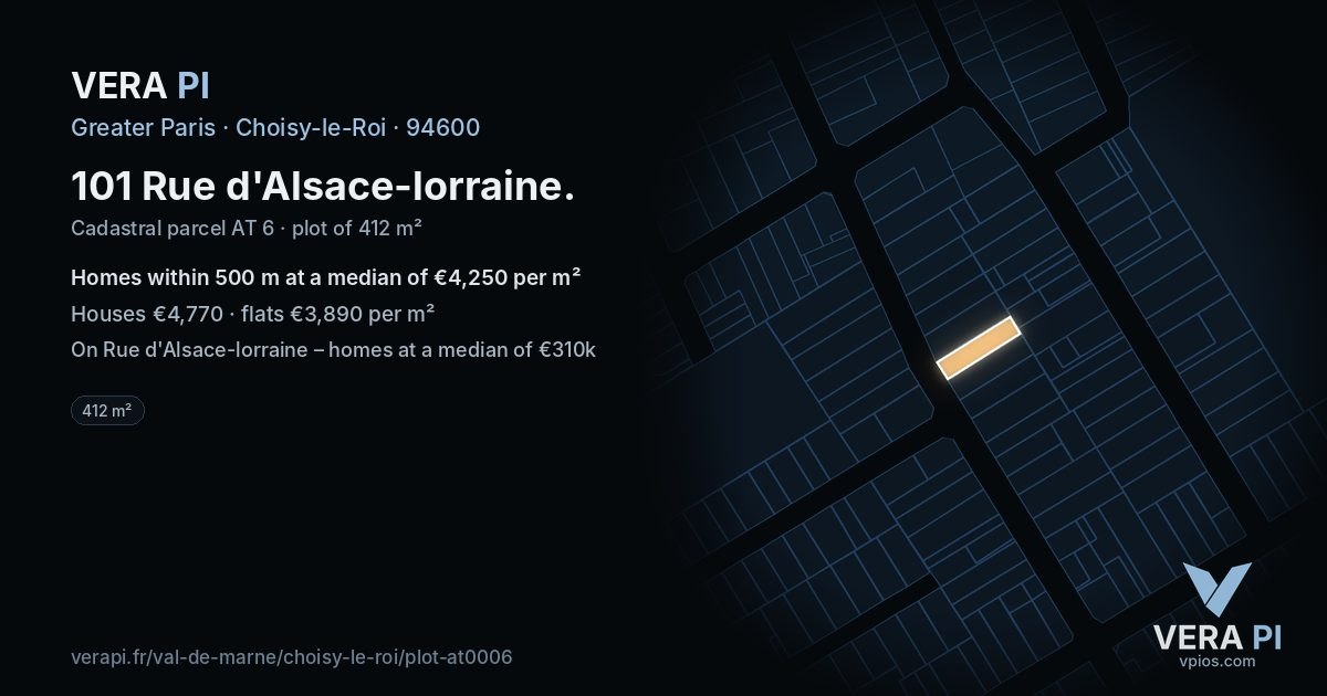 101 Rue d'Alsace-lorraine, Choisy-le-Roi at night – the plot lit, the parcels around coloured by the prices near them