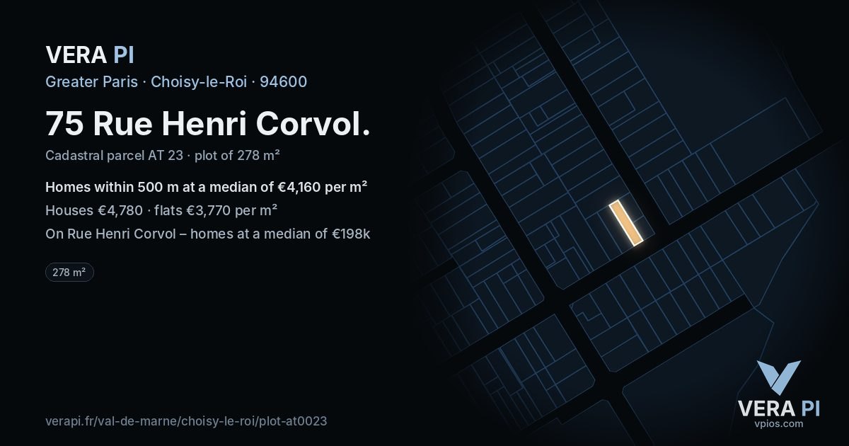 75 Rue Henri Corvol, Choisy-le-Roi at night – the plot lit, the parcels around coloured by the prices near them