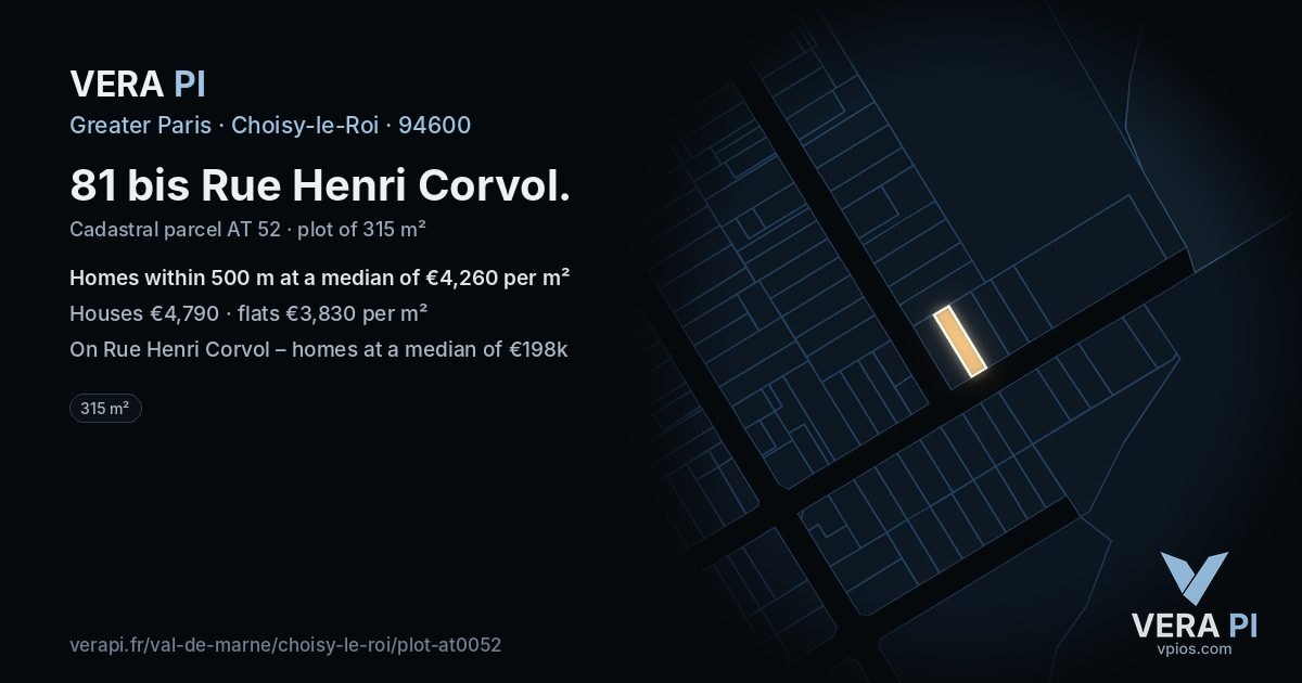 81 bis Rue Henri Corvol, Choisy-le-Roi at night – the plot lit, the parcels around coloured by the prices near them