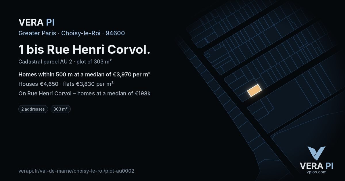 1 bis Rue Henri Corvol, Choisy-le-Roi at night – the plot lit, the parcels around coloured by the prices near them