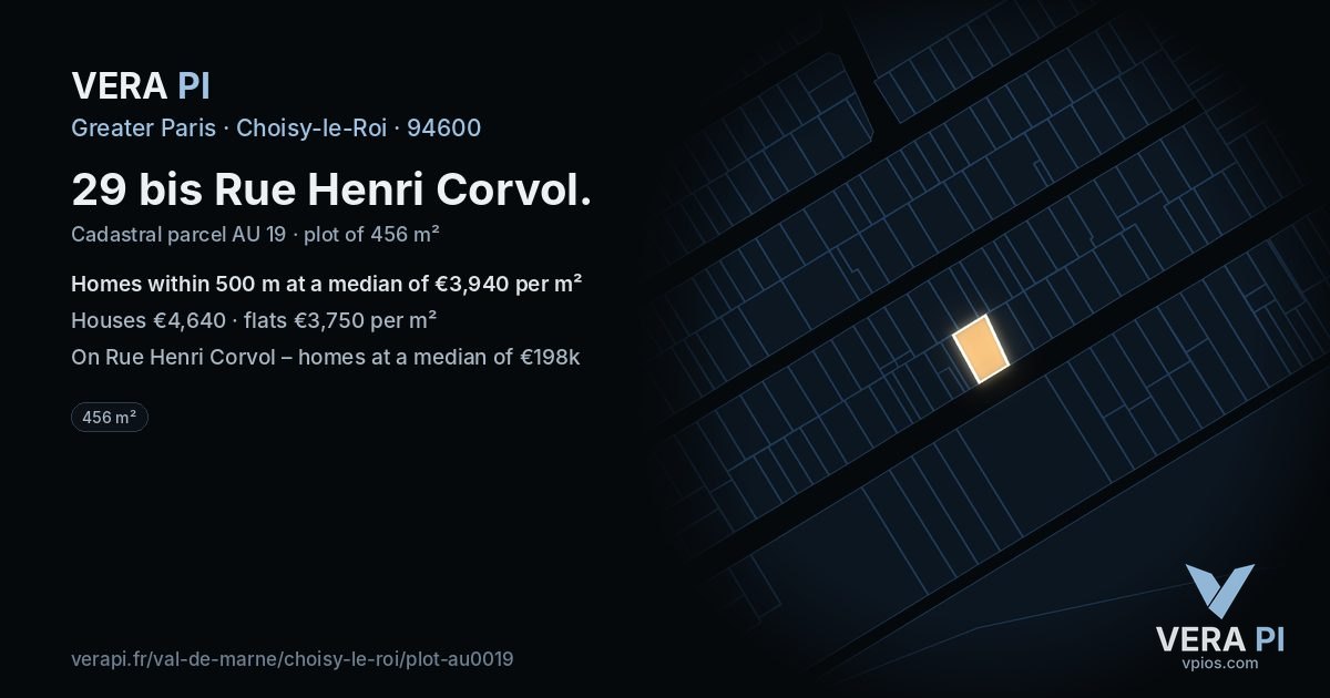 29 bis Rue Henri Corvol, Choisy-le-Roi at night – the plot lit, the parcels around coloured by the prices near them