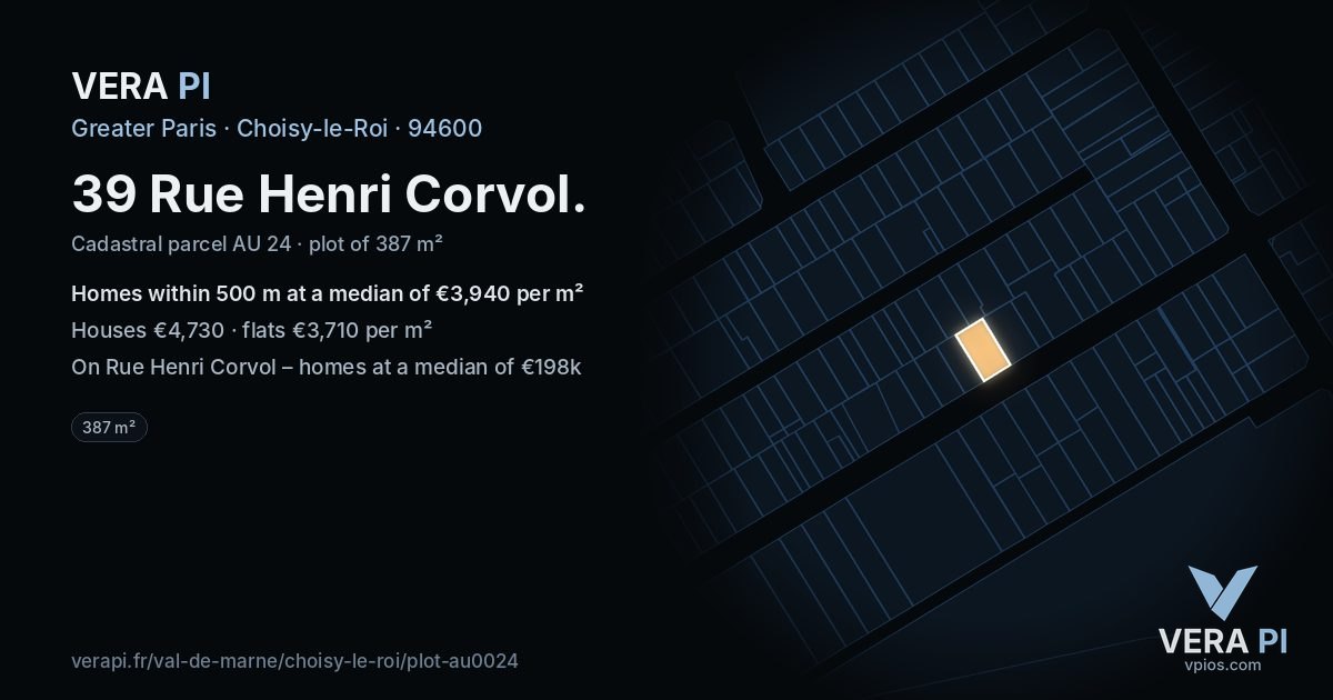 39 Rue Henri Corvol, Choisy-le-Roi at night – the plot lit, the parcels around coloured by the prices near them