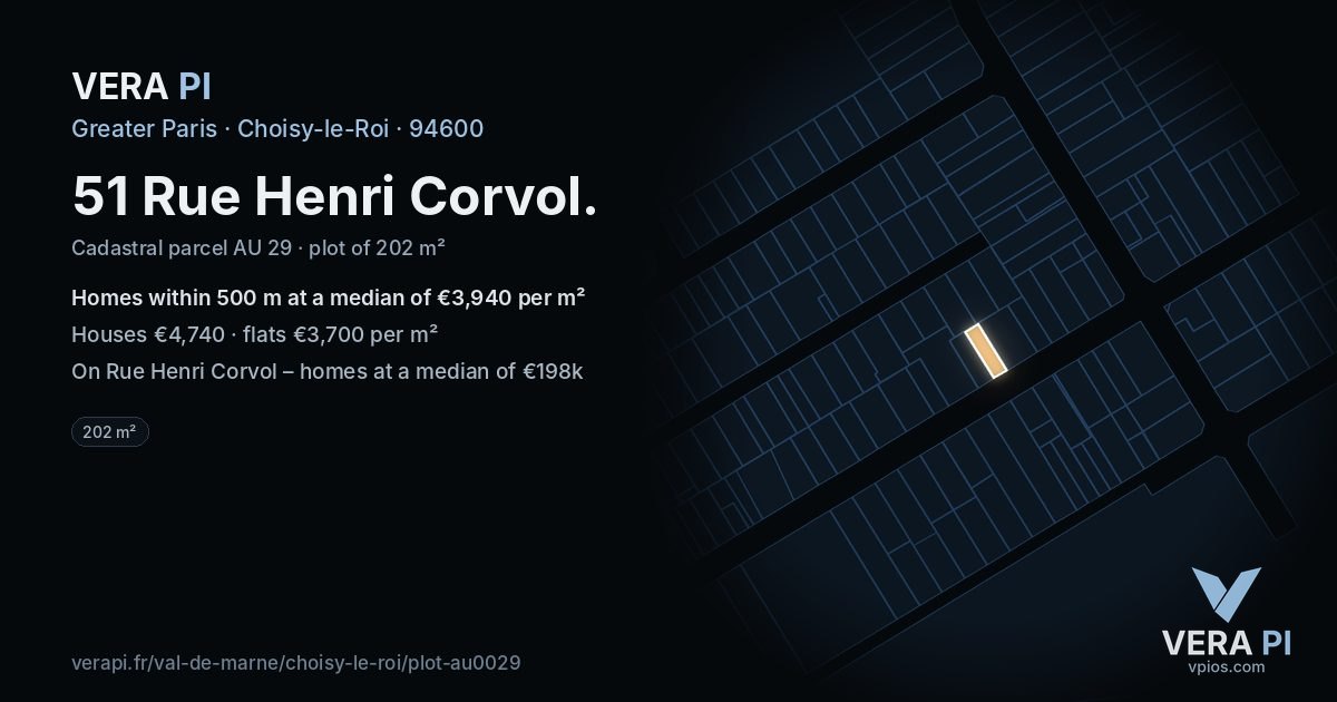 51 Rue Henri Corvol, Choisy-le-Roi at night – the plot lit, the parcels around coloured by the prices near them