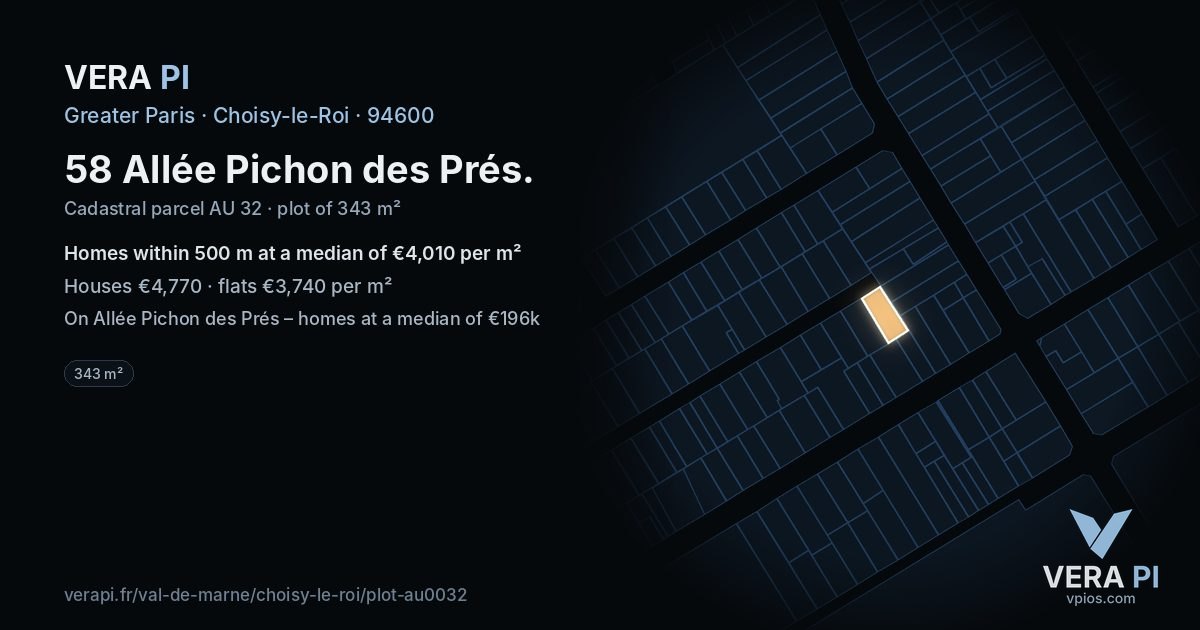 58 Allée Pichon des Prés, Choisy-le-Roi at night – the plot lit, the parcels around coloured by the prices near them
