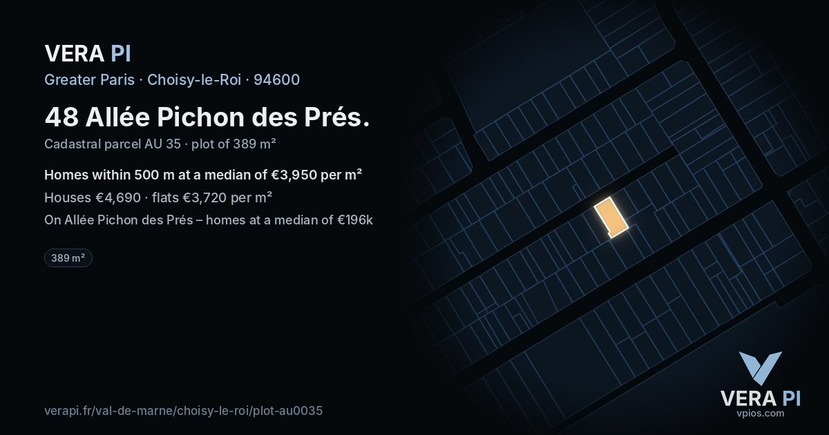 48 Allée Pichon des Prés, Choisy-le-Roi at night – the plot lit, the parcels around coloured by the prices near them