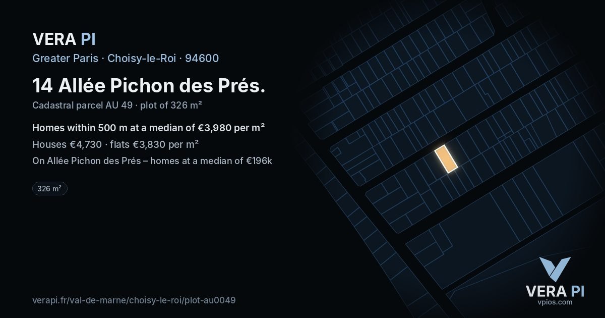14 Allée Pichon des Prés, Choisy-le-Roi at night – the plot lit, the parcels around coloured by the prices near them