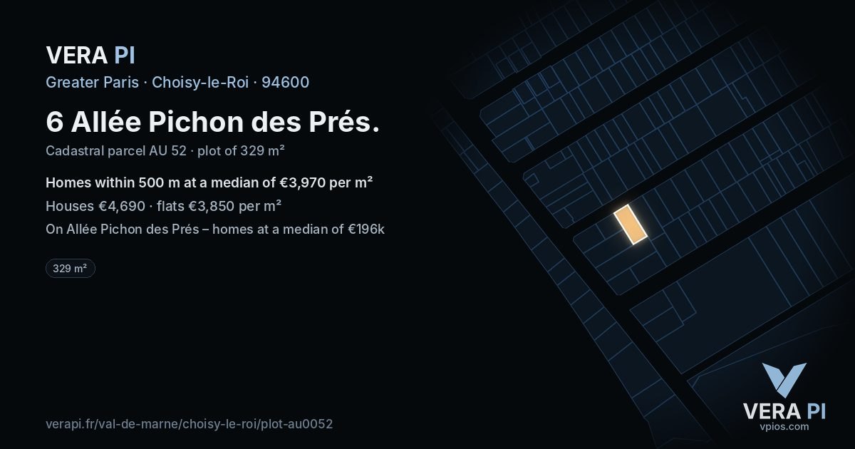 6 Allée Pichon des Prés, Choisy-le-Roi at night – the plot lit, the parcels around coloured by the prices near them