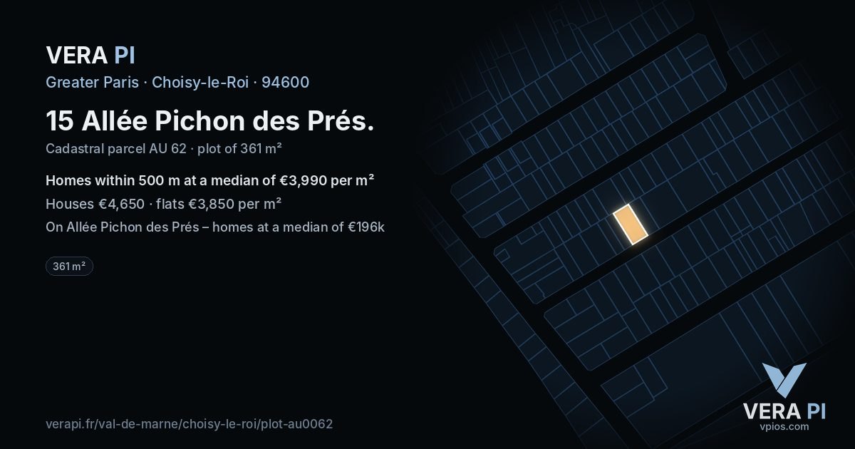 15 Allée Pichon des Prés, Choisy-le-Roi at night – the plot lit, the parcels around coloured by the prices near them