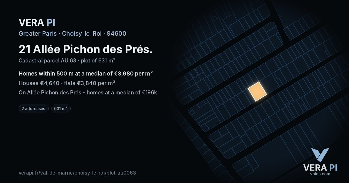 21 Allée Pichon des Prés, Choisy-le-Roi at night – the plot lit, the parcels around coloured by the prices near them