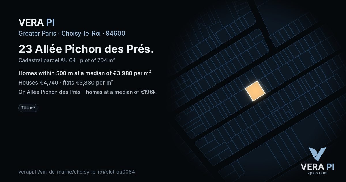 23 Allée Pichon des Prés, Choisy-le-Roi at night – the plot lit, the parcels around coloured by the prices near them