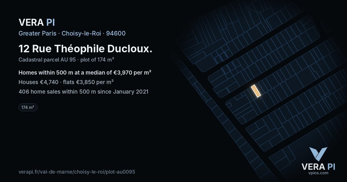 12 Rue Théophile Ducloux, Choisy-le-Roi at night – the plot lit, the parcels around coloured by the prices near them