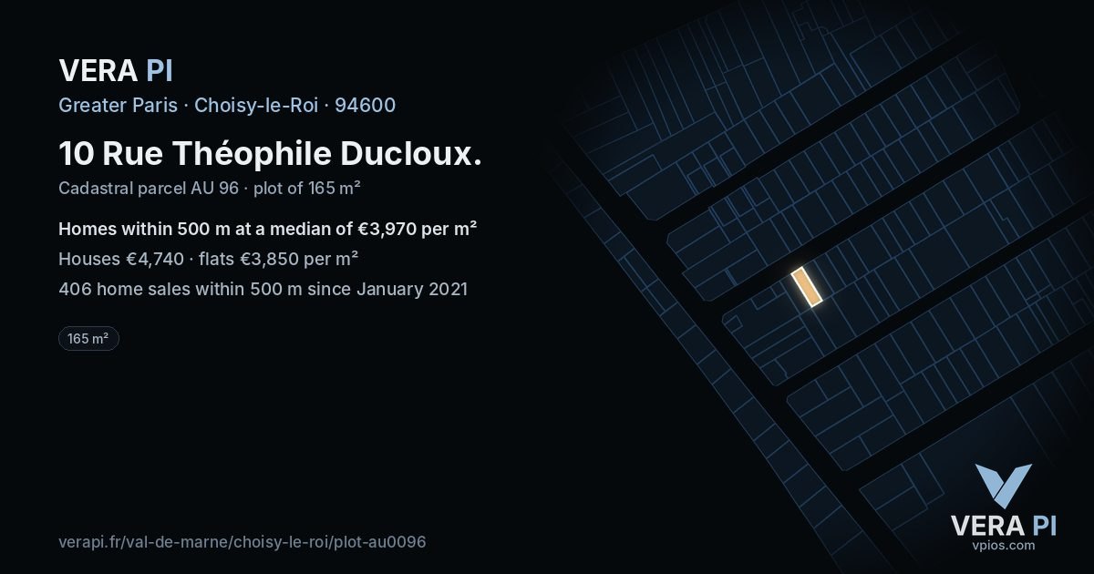 10 Rue Théophile Ducloux, Choisy-le-Roi at night – the plot lit, the parcels around coloured by the prices near them