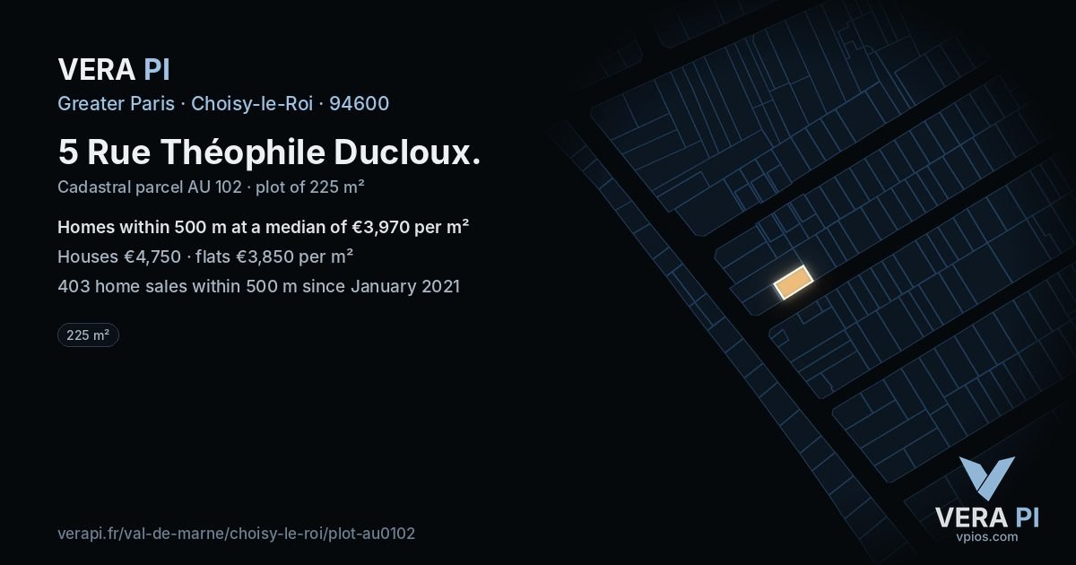 5 Rue Théophile Ducloux, Choisy-le-Roi at night – the plot lit, the parcels around coloured by the prices near them