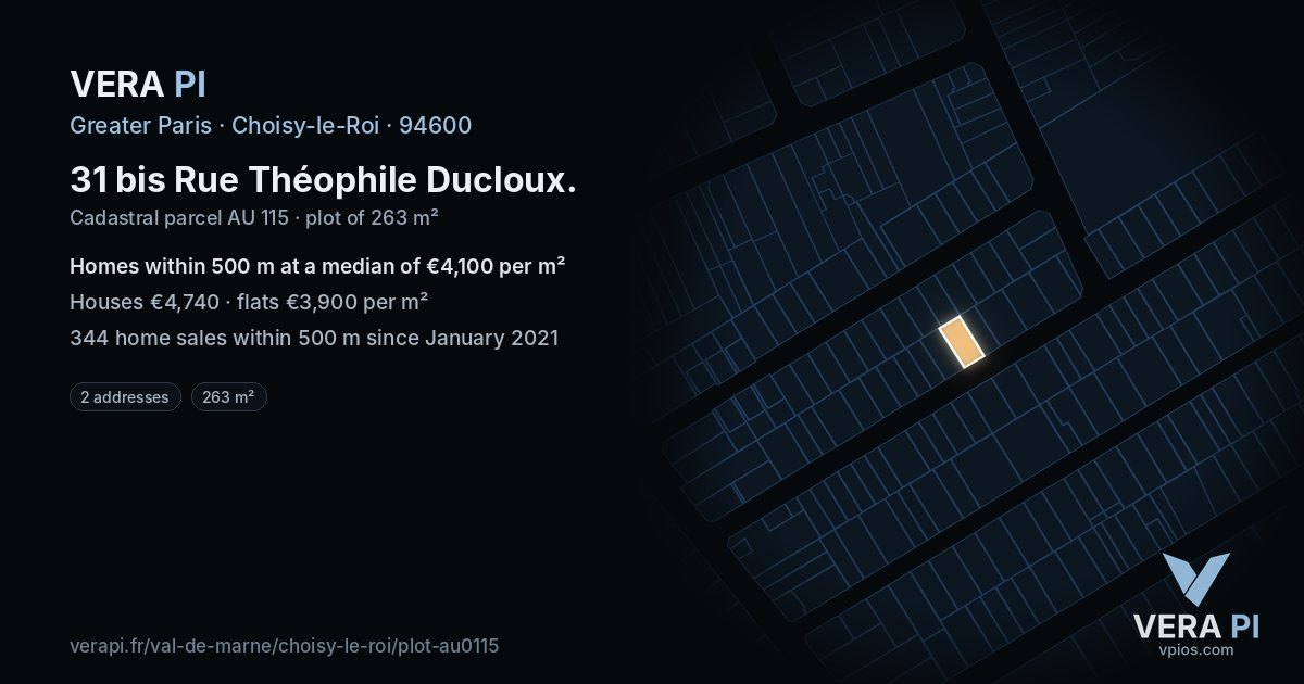31 bis Rue Théophile Ducloux, Choisy-le-Roi at night – the plot lit, the parcels around coloured by the prices near them