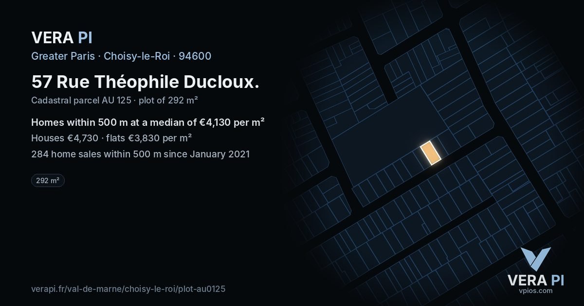 57 Rue Théophile Ducloux, Choisy-le-Roi at night – the plot lit, the parcels around coloured by the prices near them